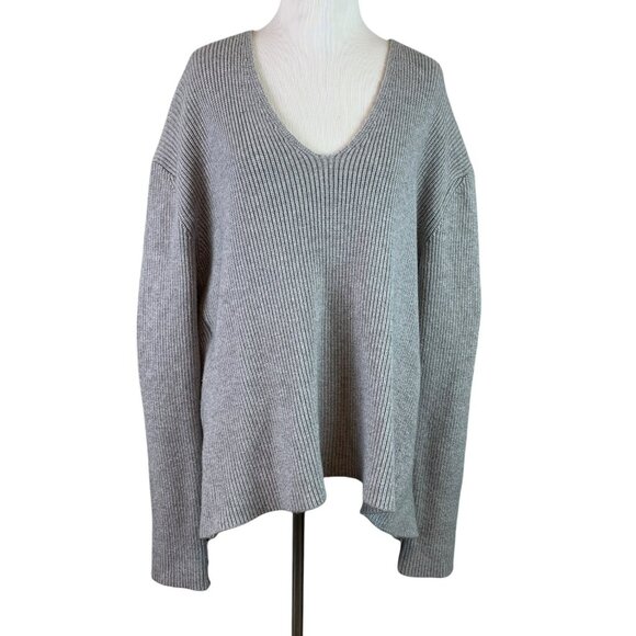 🟣🟣🟣 CURRENT AIR Women's Size Large Gray Ribbed Open Back U Neck Cozy Sweater - Picture 1 of 7